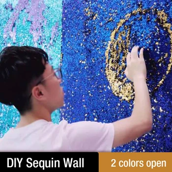 

3D wedding party sequin background wall shopping mall fish scale sequin graffiti wall embroidery cloth net red wall wall sticker