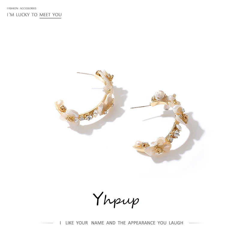 

Yhpup Free Shipping Natural Pearls Shell Stud Earrings Exquisite Elegant Zirconia Earrings Bridal Jewelry for Female Party Gift