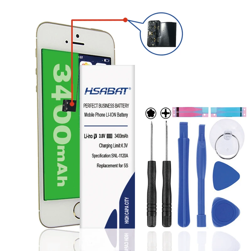 

3400mAh HSABAT Battery for iphone 5S for iphone5S free tools+Sticker