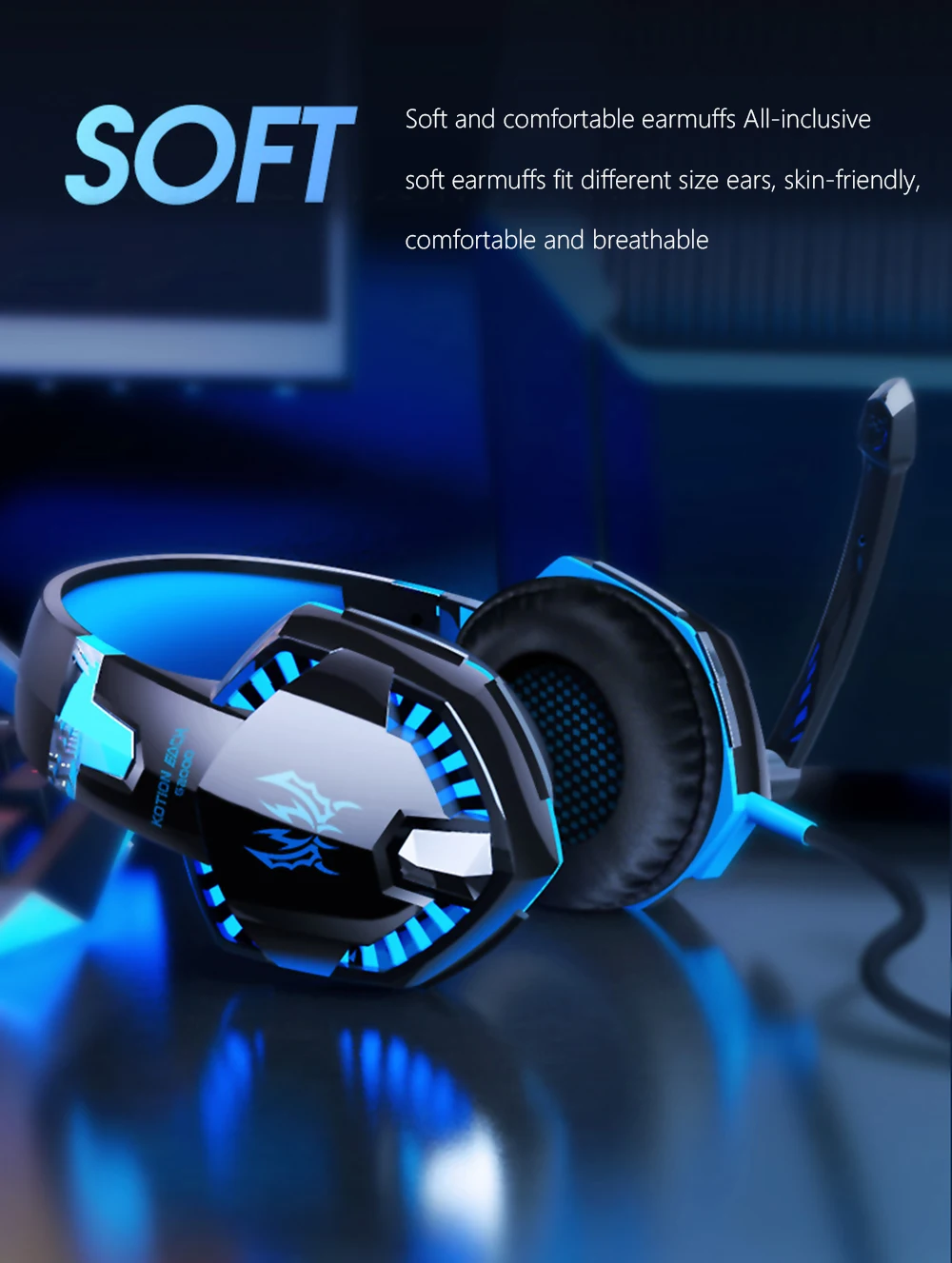 KOTION EACH Gaming Headphones Headset Deep Bass Stereo wired gamer Earphone Microphone with backlit for PS4 phone PC Laptop
