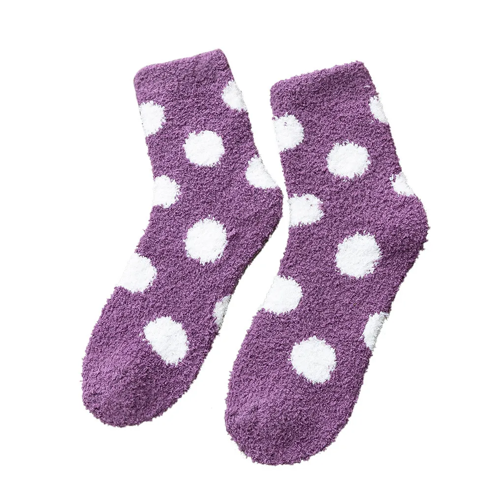 Женские носки, зимние теплые носки для сна с волнистыми точками, женские уличные модные мягкие домашние носки-тапочки, женские носки, Calcetines - Цвет: Фиолетовый