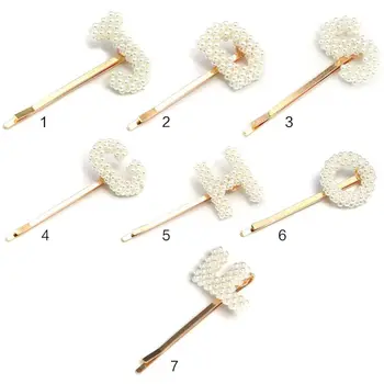 

Korean Minimalist Metallic One Word Hairpin Women Imitation Pearl Capital Letter Hair Clip Side Bangs Decorative Beaded Barrette