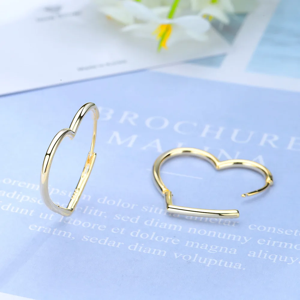 Золотые серьги-кольца с большим сердцем для женщин, модные женские серьги из стерлингового серебра 925 пробы, ювелирные изделия, новинка oorbellen