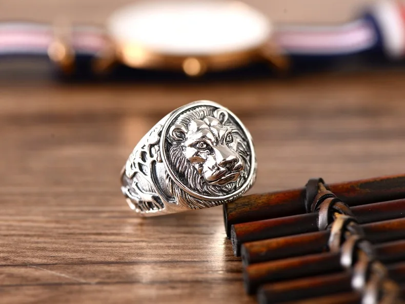BOCAI New Real S925 Silver Jewelry Domineering Lion Head King of Beasts 2021 Trend Fashion Men's Ring