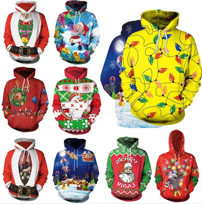 

Clothing Unisex Ugly Christmas Sweater For Holidays Santa Elf Christmas Funny Fake Hair Sweater Autumn Winter Hooded ropa