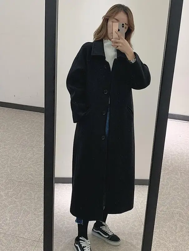 Шерстяные смеси для женщин Элегантный Ulzzang корейский стиль осень зима свободные длинные студенческие повседневные толстые женские s одежда ШИК