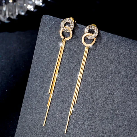Double Circle Long Tassel Earrings for Women Elegant CZ Crystal Pendant Fashion Party Wedding Korean Jewelry Brincos 2022