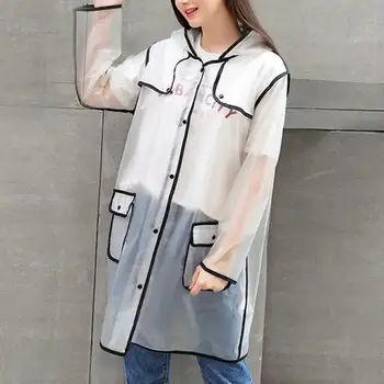 

1Pc Waterproof Transparent Eva Ladies Rain Raincoats Women Men Fashion Rain Coat Jackets Hooded Portable Outdoor Travel Rainwear