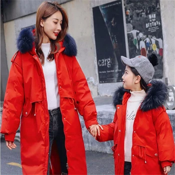 

2019 Matching Clothing Long-Down Jacket Family Winter Clothes Coat Mommy and Me Parkas Jackets Thicken Mother Daughter Outwear