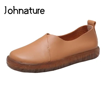 

Johnature Slip On Shoes For Women 2020 New Autumn Flats Genuine Leather Casual Solid Color Round Toe Shallow Ladies Shoes