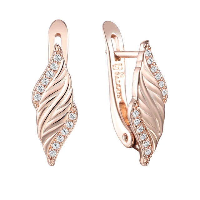 Glossy long drop Women Earrings 585 Rose Gold Metal Flower Girl