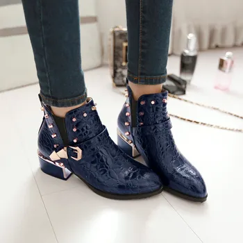 

Fashion Ankle Boot Snake Print buckle Rivet High Heels Short Boots Pointed toe autumn Boots Shoes Winter Woman Shoe Botas Mujer