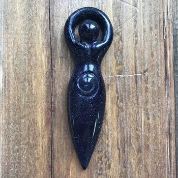 

High Quality Natural Stone 80mm Blue Goldsand Stone Goddess Shape Stone Hand Crafted & Polished For Gift &Home Decor WT