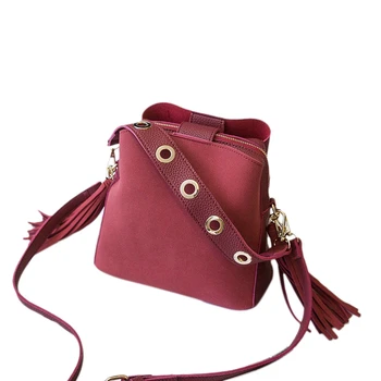 

Fashion Scrub Women Bucket Bag Vintage Tassel Messenger Bag High Quality Retro Shoulder Bag Simple Crossbody Bag Tote