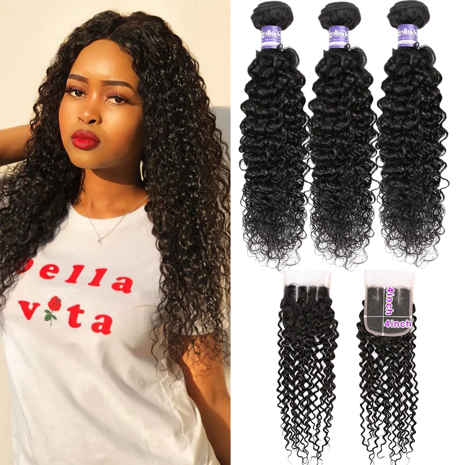 Kinky Curly Bundles With Closure 100 Human Hair Closure With