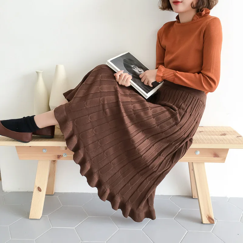 

Photo Shoot 2019 New Style Fashion Elegant Versatile Korean-style Knitted Women's Mid-length Retro Slimming Pleated Skirt