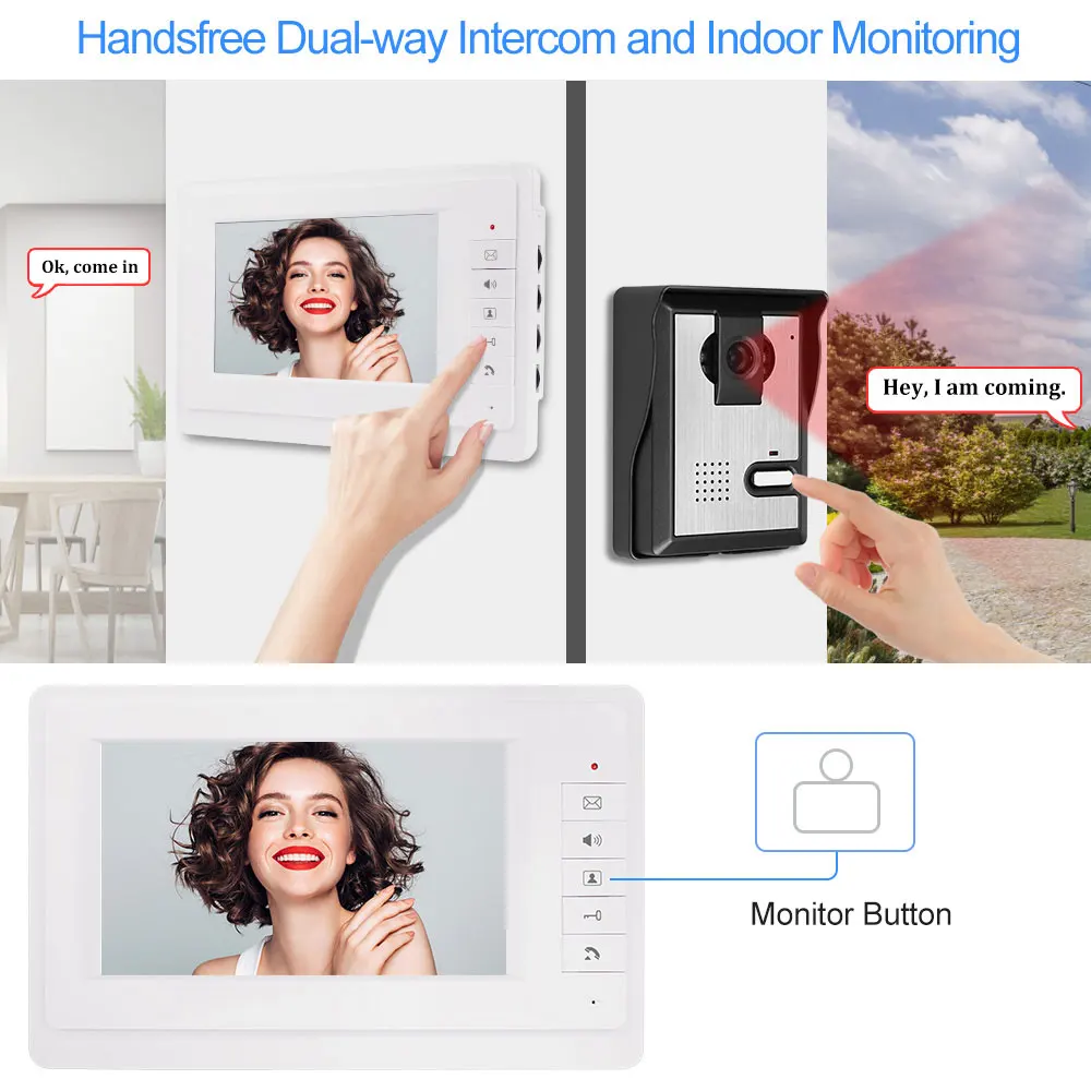 RFID Video Door Intercom Entry System Kit, Wired Video Doorbell, Telefone Câmera IR, Painel de Chamada à Prova D' Água para Casa com 125KHz Tags