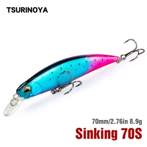 TSURINOYA Minnow Bait 70mm8.9g 10# Hook Sinking Fishing Lure Depth 0.6-1.0m Isca Artificial Para Pesca Pehce Wobbler Hard Bait