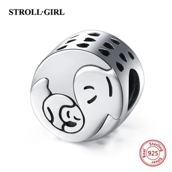 

100% 925 silver animal beads Elephant mom and son charms fit authentic European bracelet jewelry for Mother's Day Gift