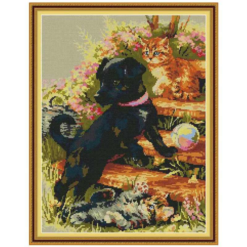 Black Dog and Cat animals counted printed on the canvas 11CT 14CT DIY kit Cross Stitch embroidery needlework Sets home decor | Дом и сад