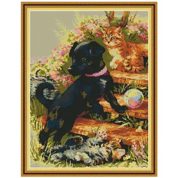 

Black Dog and Cat animals counted printed on the canvas 11CT 14CT DIY kit Cross Stitch embroidery needlework Sets home decor
