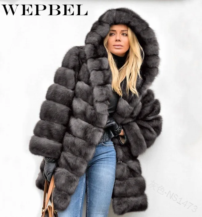 WEPBEL/теплая однотонная пушистая куртка с длинным рукавом из искусственного меха; женская верхняя одежда; приталенное пальто; зимнее повседневное длинное пальто-кардиган из искусственного меха