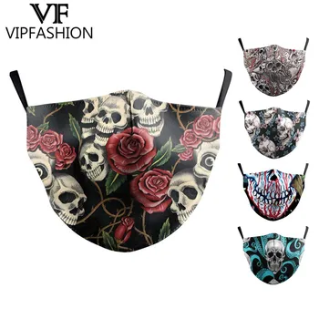 

Adults Unisex Mouth Mask Fashion Skull Printed Face Mask Bts Anti-Dust Washable Reusable Protective Bacteria Proof Flu Masks