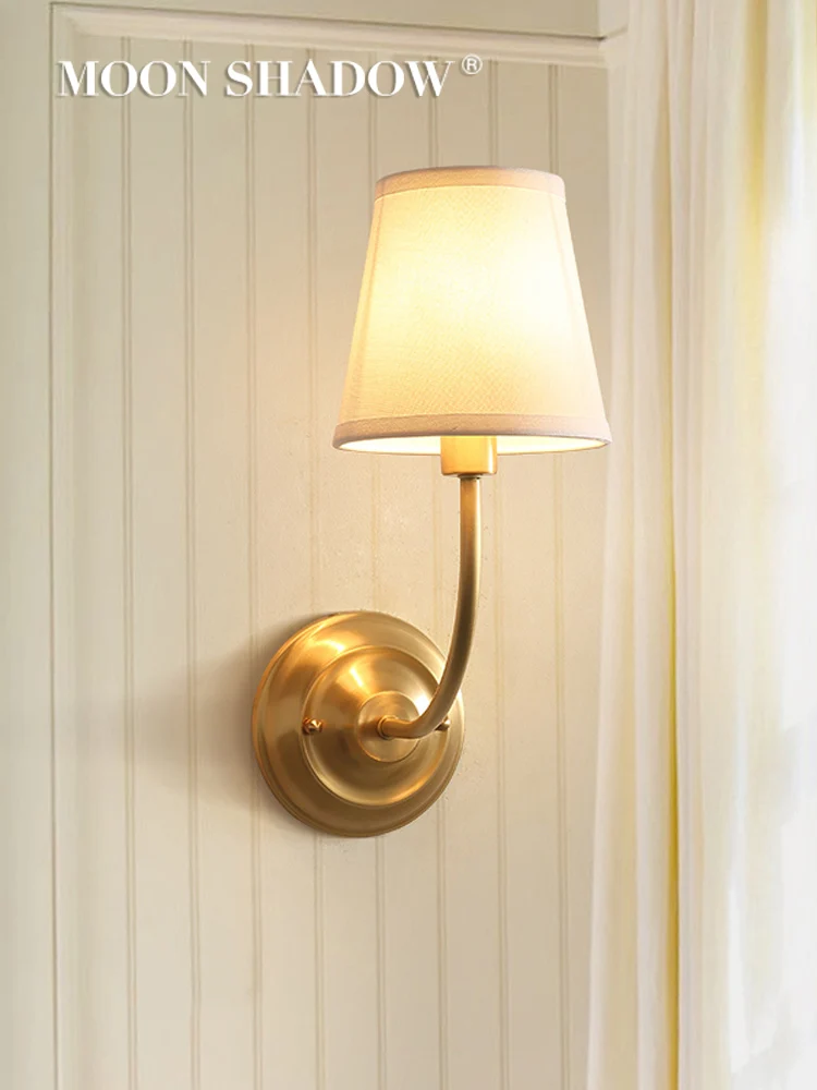 MOONSHADOW Wall Lamp Led Full Copper Modern Bedside Wall Lights For Home Dormitorio Living Room Decoration Luminaire Sconce 220V