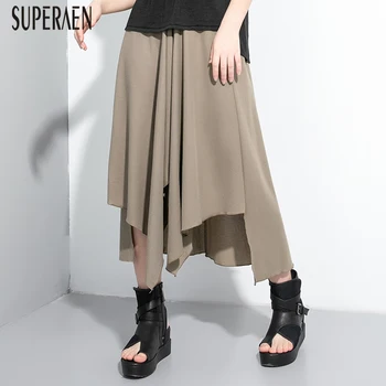 

SuperAen 2020 Summer New Women Skirts Elastic Waist Wild Cotton Skirt Female Solid Color Fashion Irregular Skirt Women