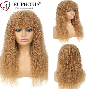 

Blonde 27 Kinky Curly Hair Wigs Brazilian Remy Human Hair Full Machine Wigs Brown 4 Color Non Lace Hair Wigs 6-24Inch EUPHORIA