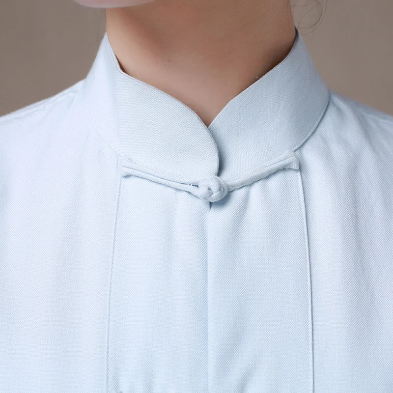 Light Blue tunic Cotton Chinese Traditional Women Kung Fu Blouses Tang Suit Shirts Tops Camisa blusa tops High Quality