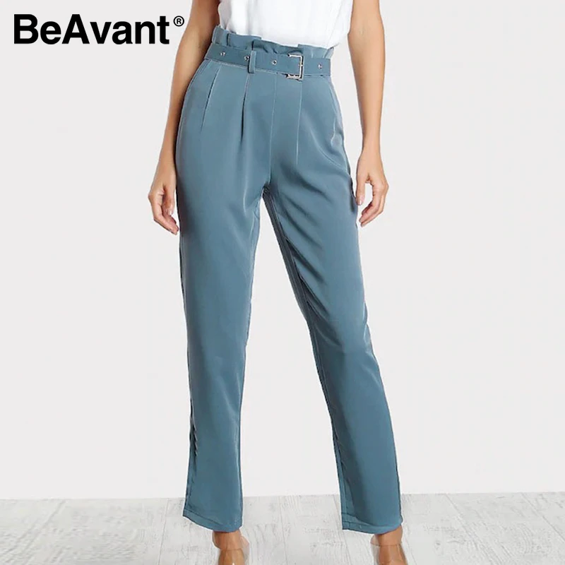 Женские длинные брюки BeAvant весна-лето 2020 офисные с высокой талией и поясом