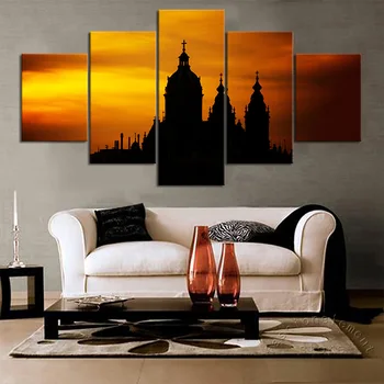 

Unframed 5 Piece Sunset Landscape Canvas Painting Basilica of St. Nicholas Wall Picture Religion Artwork Painting Home Decor