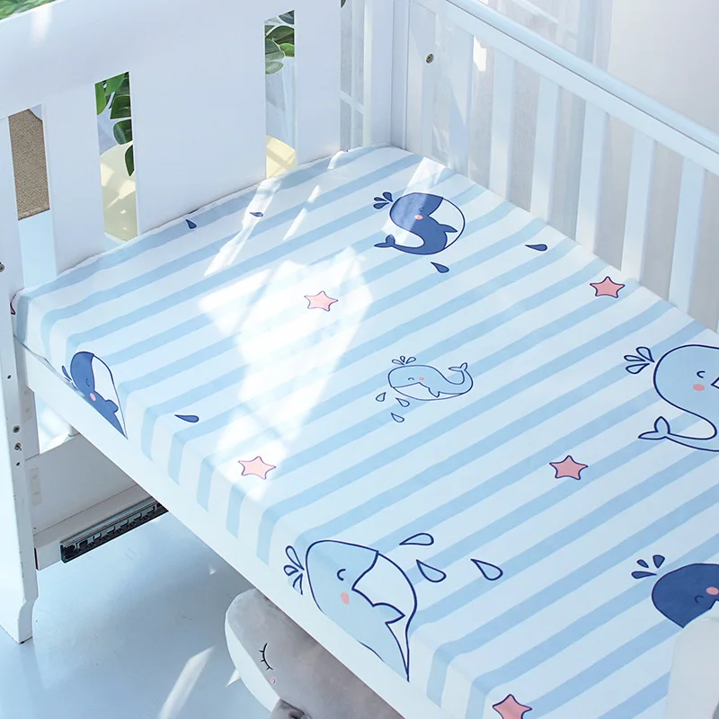 主图_17 Baby Cot Fitted Bed Sheet Cotton Printed Fluorescent-Free Kids Craddle Sheets Children's Bedroom Bedding Sheet 12065 cm