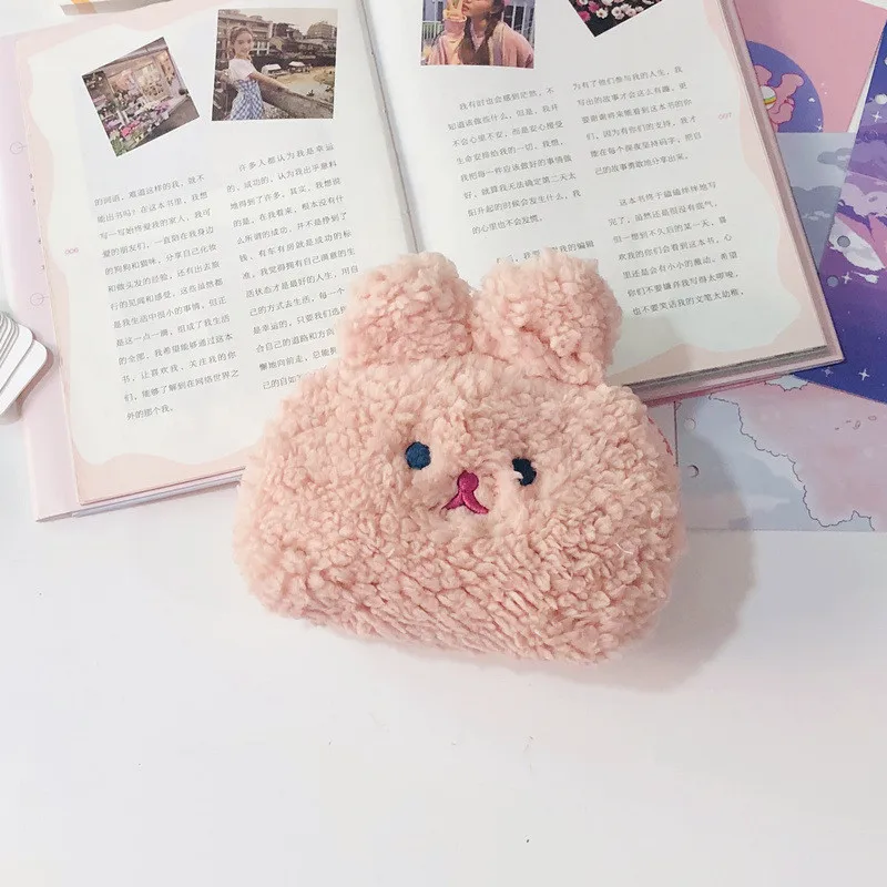Pink Флисовый плюшевый Кошелек для монет с кроликом, сумка для денег, милый мягкий кошелек для девушек, Чехол для карт, косметичка, женская косметичка - Цвет: Pink