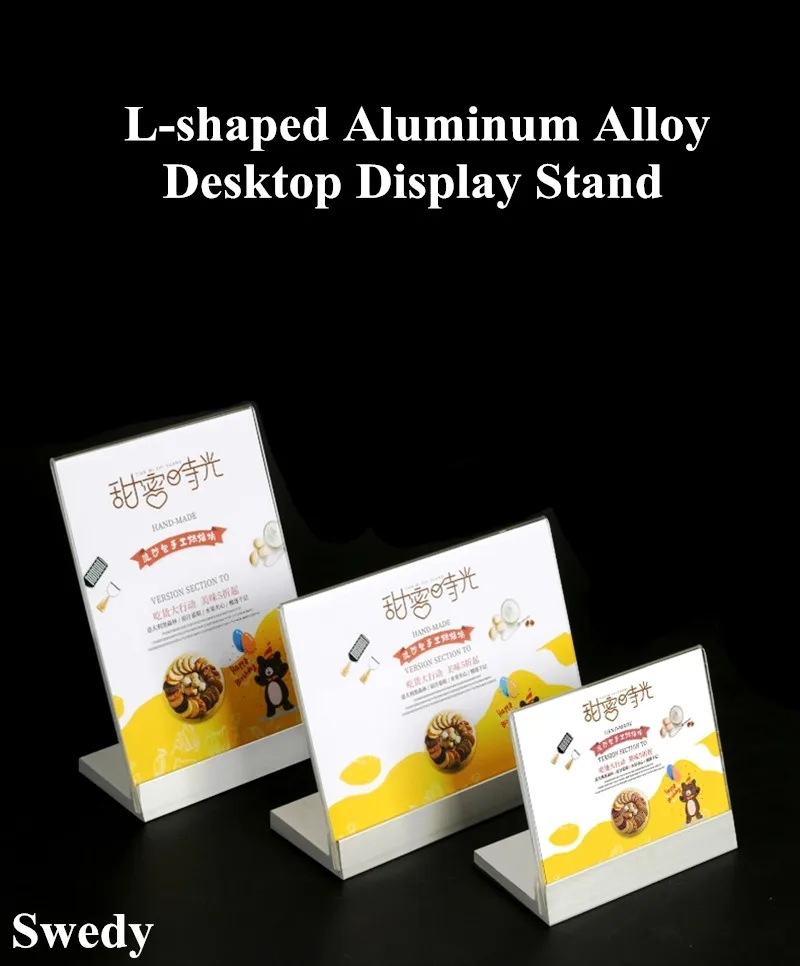 A6 L Shape Aluminum Base Table Menu Sign Holder Display Stand Acrylic Photo Picture Poster Frame