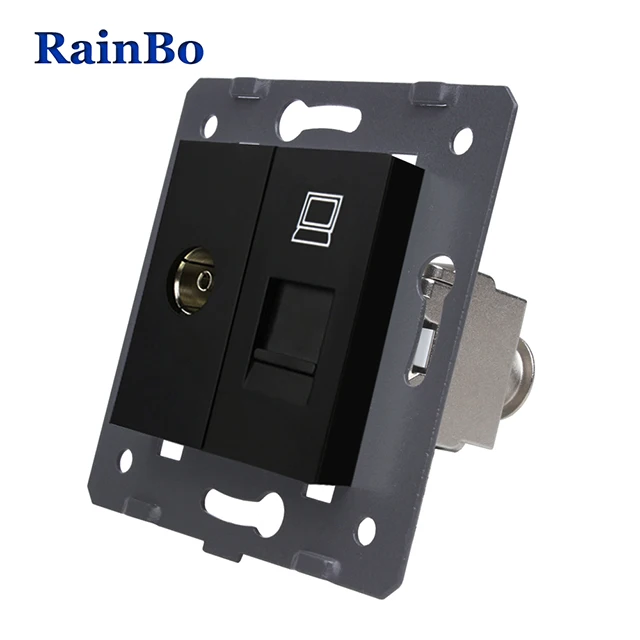 RainBo стандарт ЕС ТВ+ гигабит CAT6A супер-экранированный компьютер RJ45 разъем diy части-стена без-стекло-панель A8 ТВ COCJW - Цвет: Black