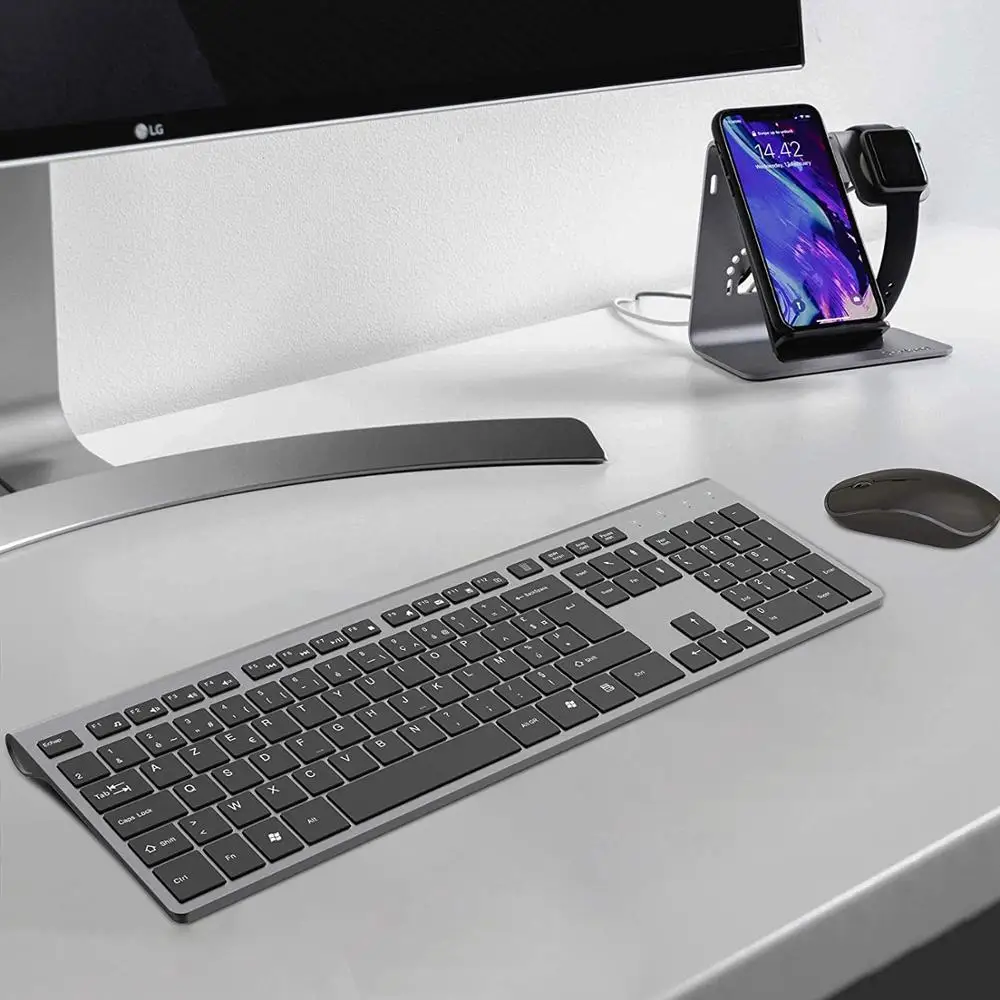 Teclado sem Fio e Mouse Fino com Teclado Azertyu com Bateria França Layout Combo-tamanho Completo Numérico Embutida - Imagem 6
