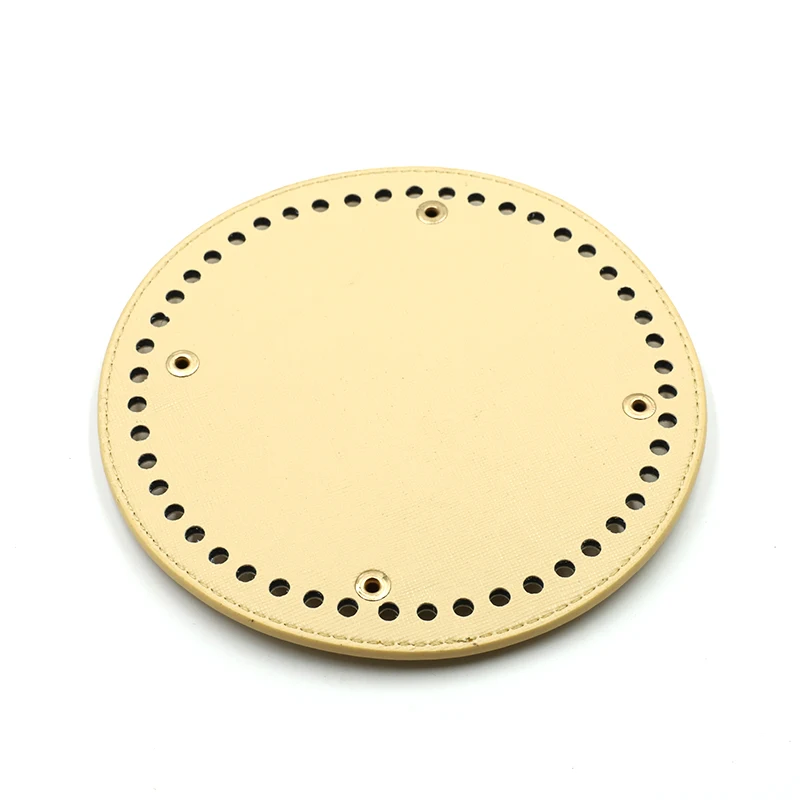 Beige Круглая кожаная сумка с отверстиями и заклепками для ручного вязания, сумка через плечо, аксессуары для сумок 15 см - Цвет: Beige
