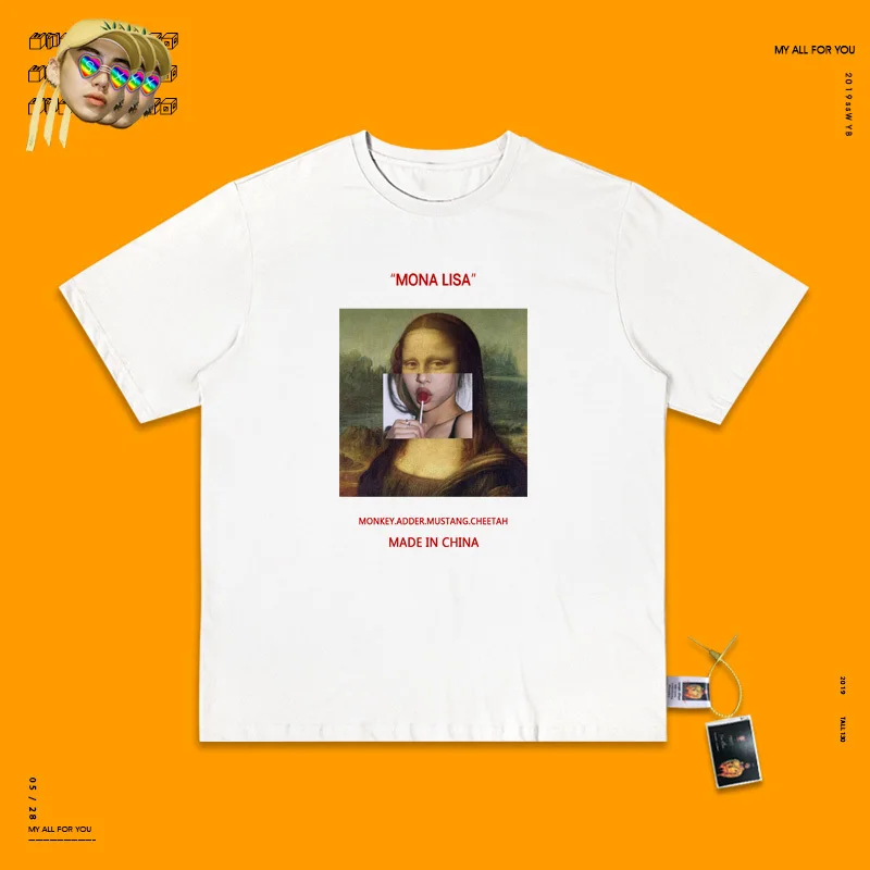 white Красивый леденец, леденец, Мона Лиза, короткий рукав, Ulzzang, для школы, для мужчин и женщин, без подкладки - Цвет: white