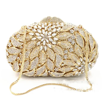 

Free Shipping IN stock Gold Metal White Crystal Diamond Women Evening Clutch Purse Fashion Female Wedding Clutches Handbags