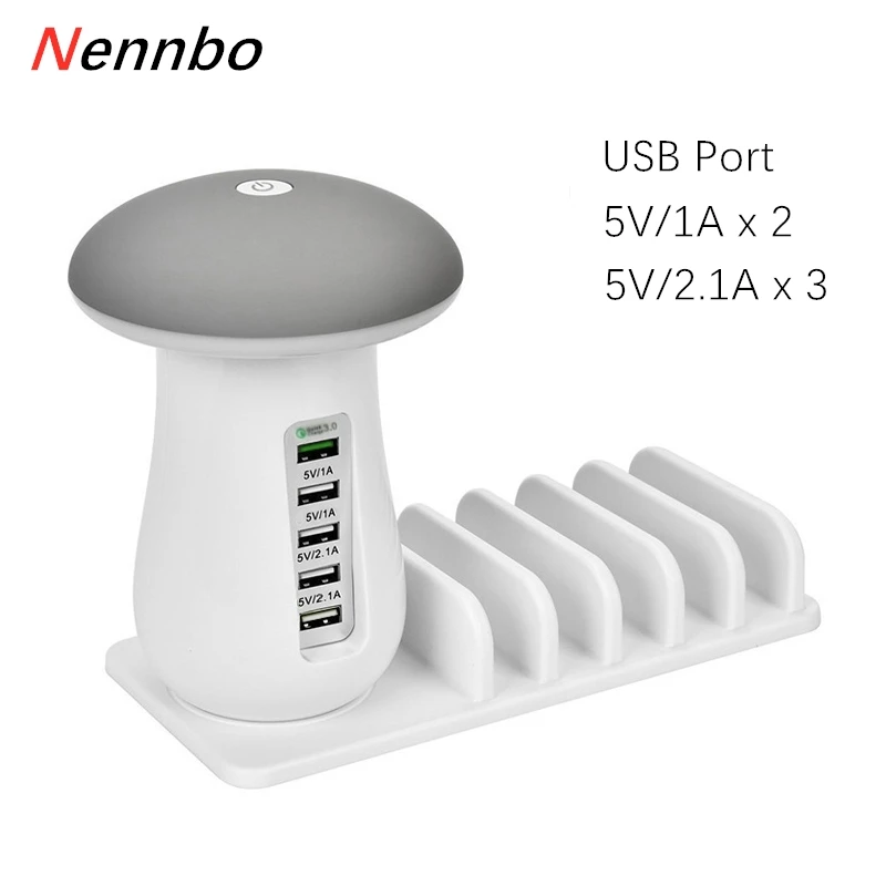 

Mushroom light Multi Port Quick Charger QC3.0 Fast Charging for Smart Phone + Led Lamp +USB Charge Station Dock 5V 2.1A EU US