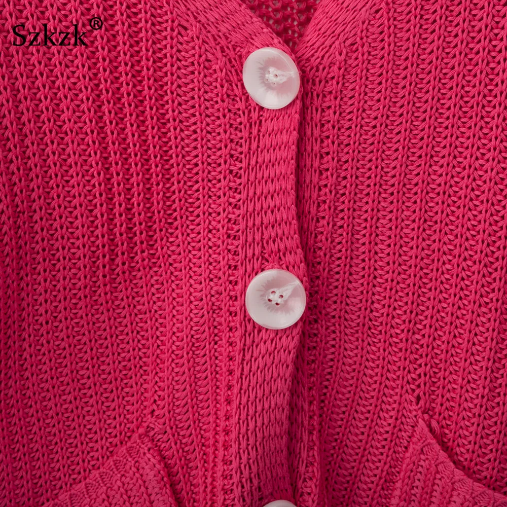 Szkzk трикотажный свитер пальто женский сексуальный вязаный кардиган осень зима свободные свитера с карманом длинный рукав пуговицы женские пальто