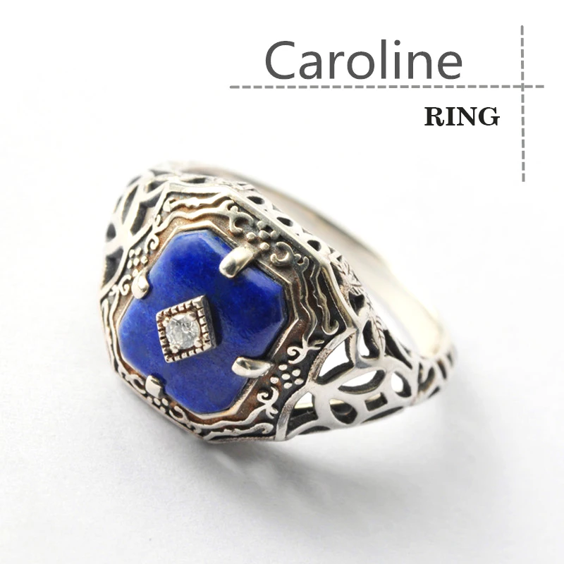 

Vampire Diaries Caroline 925 Sterling Silver Ring Purely Handmade Lapis Lazuli Women Rings Jewelry Birthday Gifts