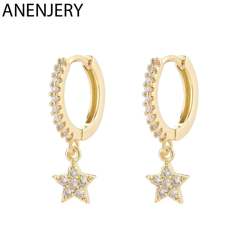 ANENJERY esterlina 925 Plata 6-pendientes conjuntos de mosaico circonio avión estrella Luna universo pendientes de aro establece para las mujeres