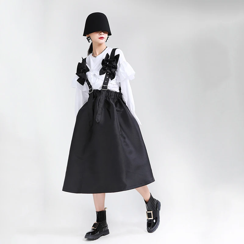 [EAM] Women Black Bow Split Joint Buckle Temperament Dress New Sleeveless Loose Fit Fashion Tide Spring Autumn 2020 1Z663