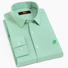 Мужская однотонная оксфордская рубашка с длинным рукавом, Высококачественная удобная мягкая хлопковая мужская повседневная Стандартная рубашка на пуговицах