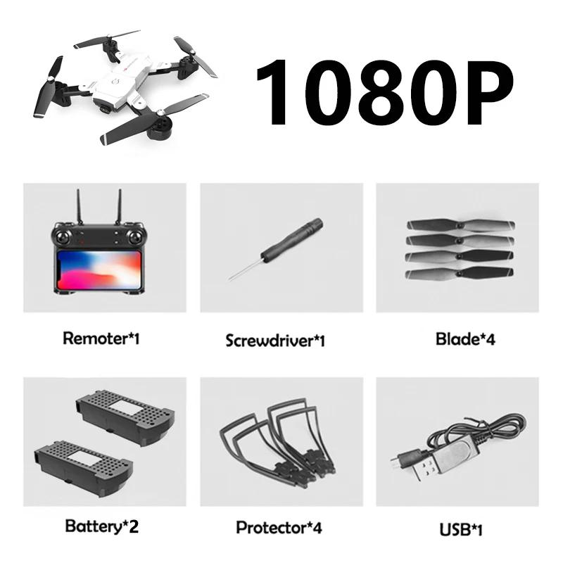 Global Drone FPV 4K Дроны с камерой HD широкоугольный Радиоуправляемый вертолет Дрон Квадрокоптер WiFi Квадрокоптер VS E520 SG901 - Цвет: WH 1080P 2B