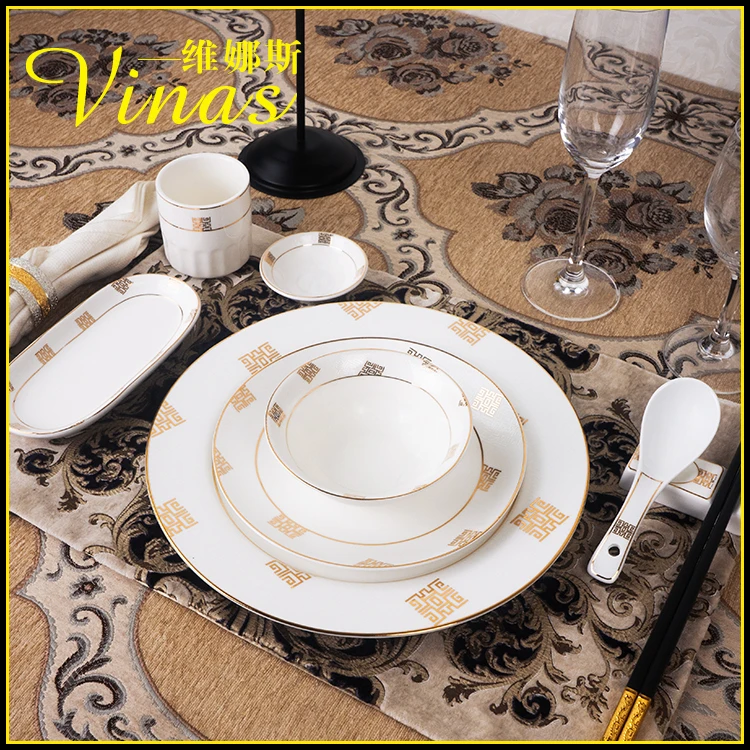 

European Style Ceramic Dinner Set Gold Inlay Porcelain Dessert Plate Steak Salad Snack Cake Plates Tableware Smooth