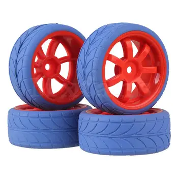 

Mxfans 4 Sets RC1:10 On Road Car Blue Arrow Pattern Rubber Tyre Red 7 Spoke Wheel Rim